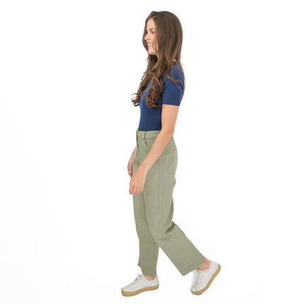 M&S Khaki Straight Leg Trousers Stretch Cotton Rich Relaxed Utility - Quality Brands Outlet