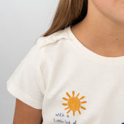 Girls Ivory T-Shirt Summer Sunflower Embroidered Tops