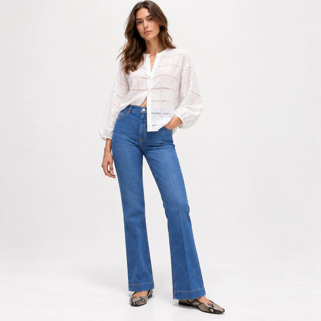 Womens Boot Cut Jeans High Waisted Slim Flare Shape - Medium Indigo