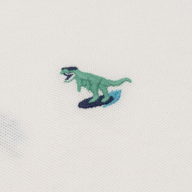 Mini Boden Boys White Dinosaur Embroidery Short Sleeve Polo Shirts