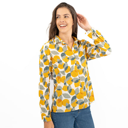Seasalt Larissa Yellow Leaves and Lemons Sunglow Shirts Long Sleeve Summer Tops-Quality Brands Outlet-