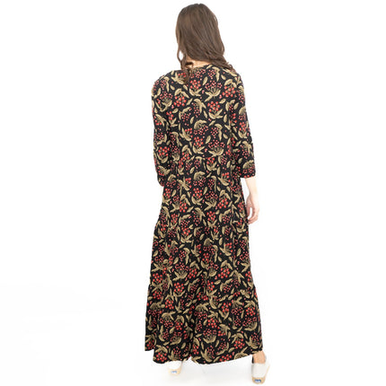 Seasalt Black Line Strokes Floral Midi Dress-Quality Brands Outlet-