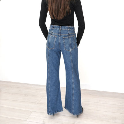 Flare Wide Leg Jeans Mid Blue - Quality Brands Outlet