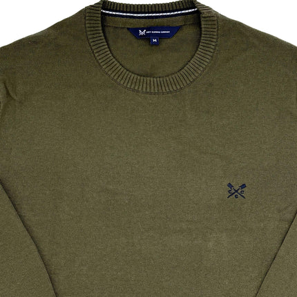 Crew Clothing Mens Knitted Jumper Long Sleeve Khaki Green-Quality Brands Outlet-