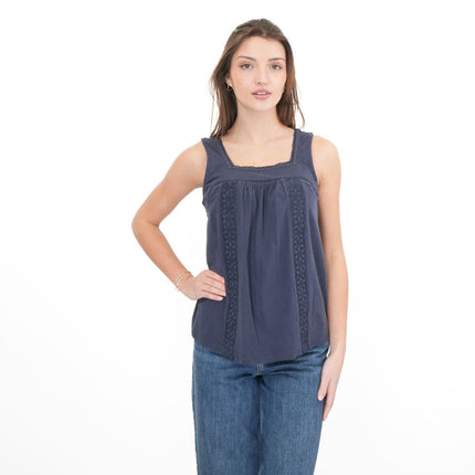 Weird Fish Navy Chelle Square Neck Jersey Vest Top - Quality Brands Outlet