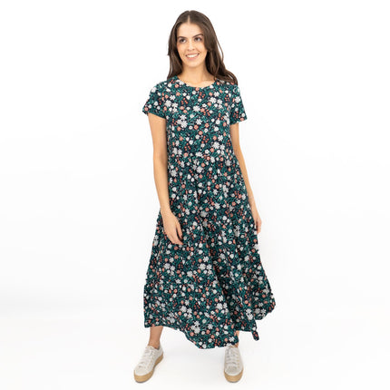 Seasalt Navy Dress Tiered Line Strokes Midi-Quality Brands Outlet-