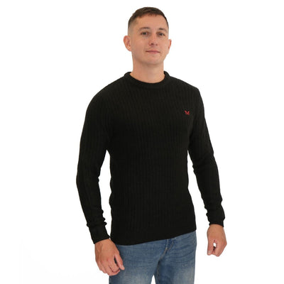 Crew Clothing Mens Jumper Chunky Rib Black - Quality Brands Outlet