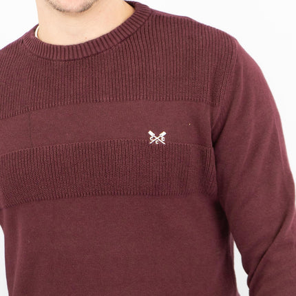 Crew Clothing Mens Rib Knitted Jumper Long Sleeve Burgundy-Quality Brands Outlet-