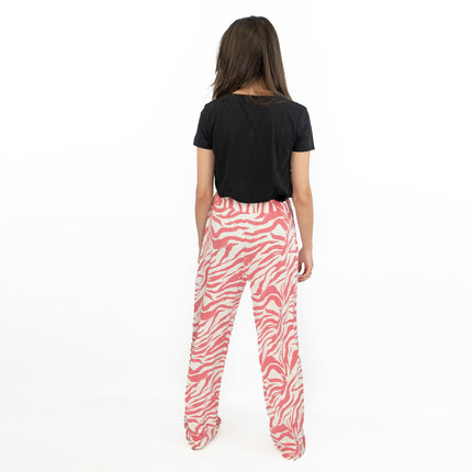 Karen Millen Pink Zebra Print High Waisted Relaxed Fit Wide Leg Jersey Trousers-Quality Brands Outlet-