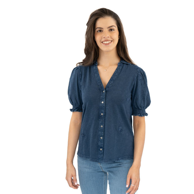 White Stuff Penelope Blue Denim Embroidered Top-Quality Brands Outlet-