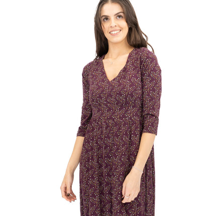 Seasalt Maggie Maxi Dress Purple Floral Cotton 3/4 Sleeve - Quality Brands Outlet