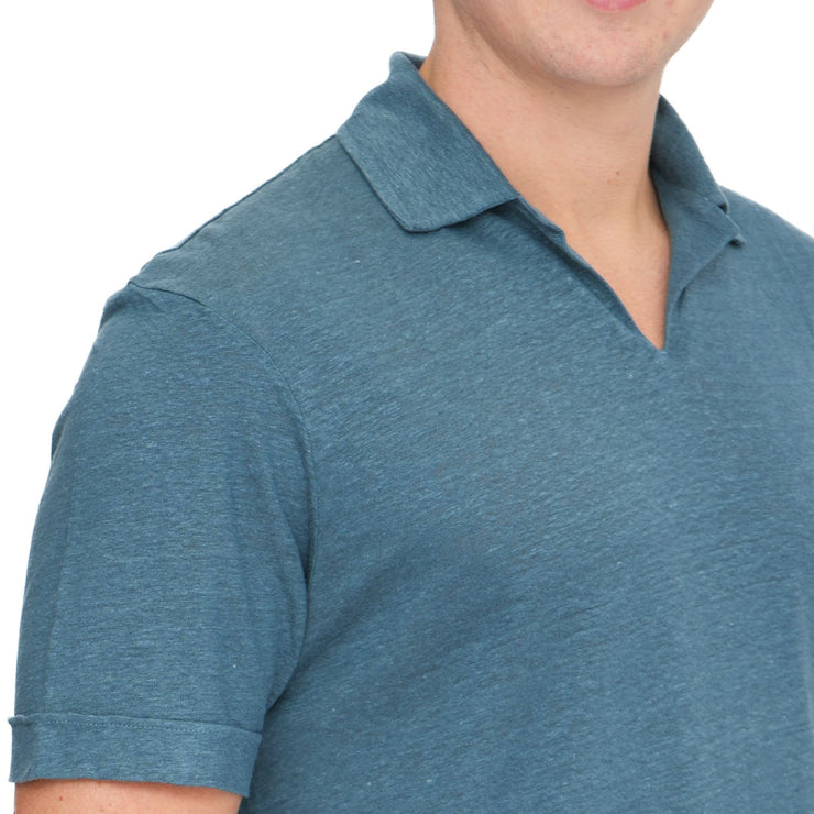 M&S Blue Pure Linen Polo Shirt - Quality Brands Outlet