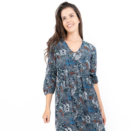Seasalt Navy Corn Marigold Floral Print 3/4 Sleeve Maxi Dress-Quality Brands Outlet-