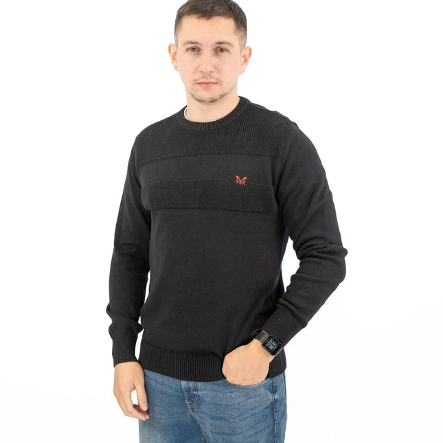 Crew Clothing Mens Rib Knitted Jumper Long Sleeve Black-Quality Brands Outlet-