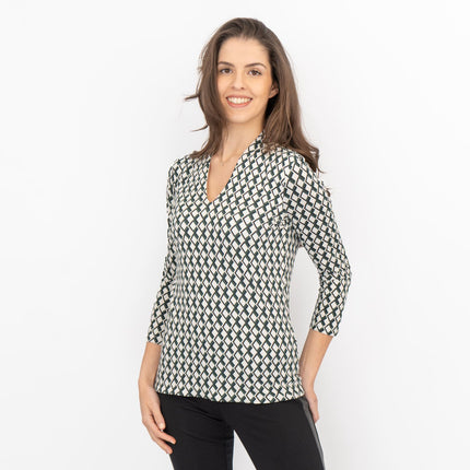 Hobbs Aimee Geometric Top Ivory Green-Quality Brands Outlet-