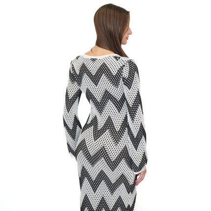 M&S Black White Crochet Chevron Midi Dress-Quality Brands Outlet-