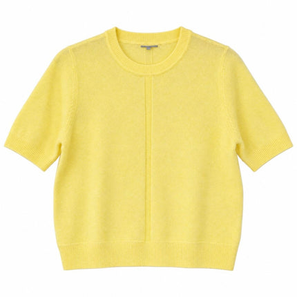 Womens Knit Tops Yellow Half Sleeve Crew Neck Jumper-Quality Brands Outlet-