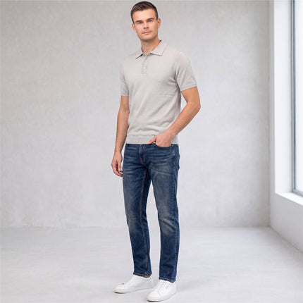 Massimo Dutti Mens Classic Knitted Linen Blend Polo Shirt 3 Button Grey