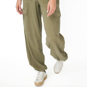 M&S Per Una Cargo Trousers Linen Lyocell Blend Khaki Green Wide Leg with Drawstring - Quality Brands Outlet