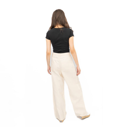 M&S Linen Blend Denim Wide Leg Trousers Cream
