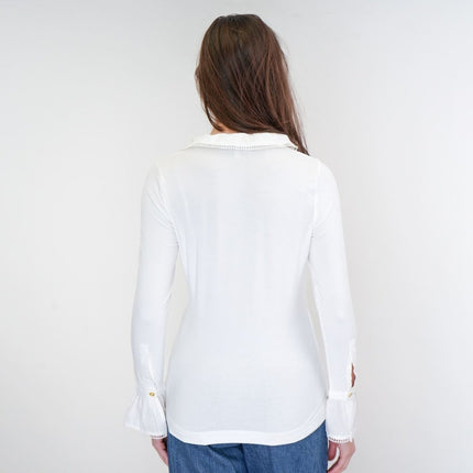 Joules Kate White Frilled Neck Long Sleeve Top-Quality Brands Outlet-