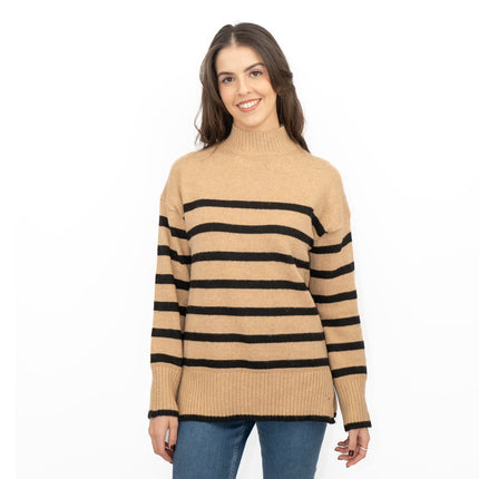 Nobodys Child Beige Striped Funnel Neck Longline Jumper - Quality Brands Outlet