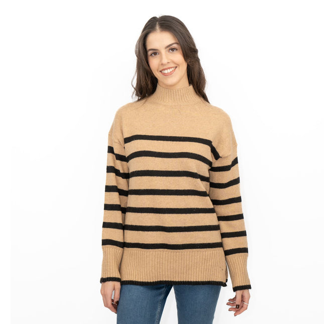 Nobodys Child Beige Striped Funnel Neck Longline Jumper - Quality Brands Outlet