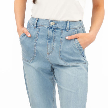 M&S Slim Leg Ankle Grazer Stretch Elasticated Cuff Light Blue Jeans - Quality Brands Outlet