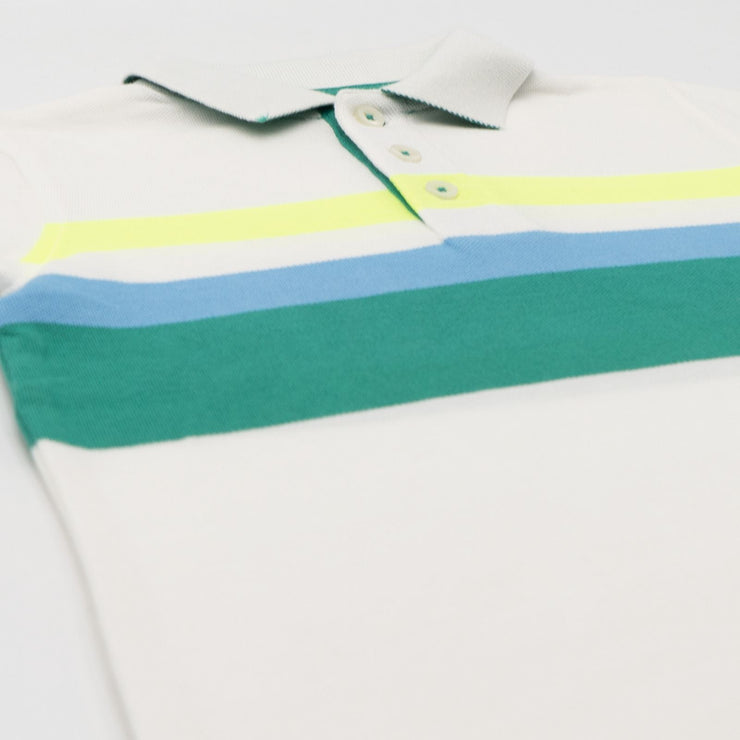 Mini Boden Boys Polo Shirt White Neon Stripe Cotton Short Sleeve Tops