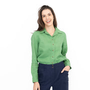 M&S Womens Green Pure Linen Collared Blouse