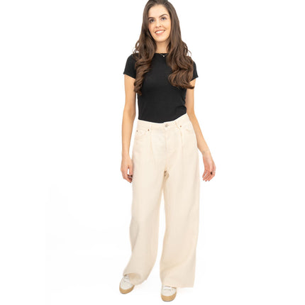 M&S Linen Blend Denim Wide Leg Trousers Cream