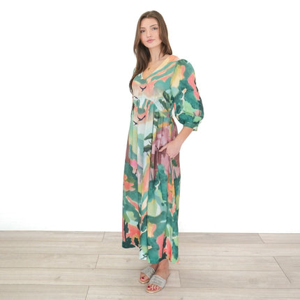 White Stuff Dress Lucy Midi Dress V - Neck Green Multi Floral V - Neck Midi - Quality Brands Outlet
