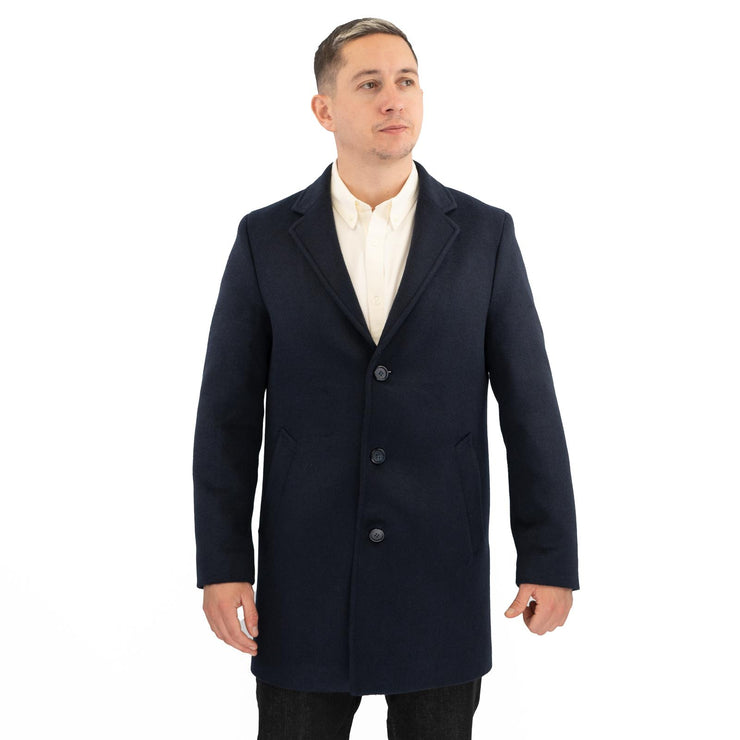 M&S Mens Wool Blend Revere Overcoat Navy