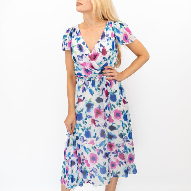 DKNY Midi Dress Floral Flutter Sleeve-Quality Brands Outlet-