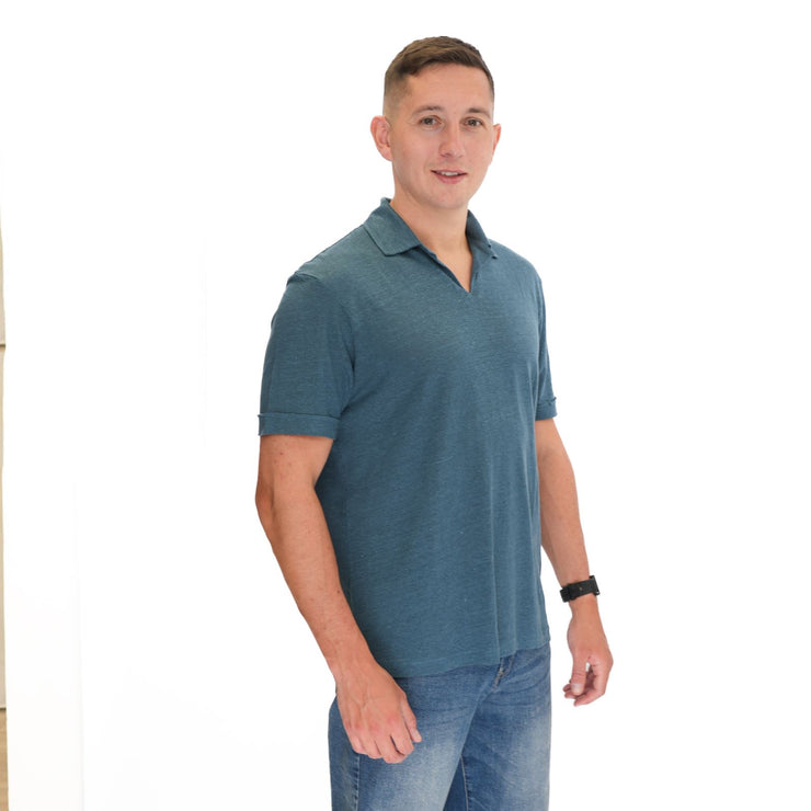 M&S Blue Pure Linen Polo Shirt - Quality Brands Outlet