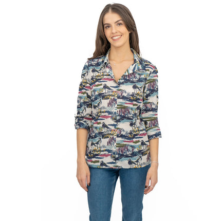 Seasalt Larissa Shirt Long Sleeve Blue Turnstone Scene Squall-Quality Brands Outlet-