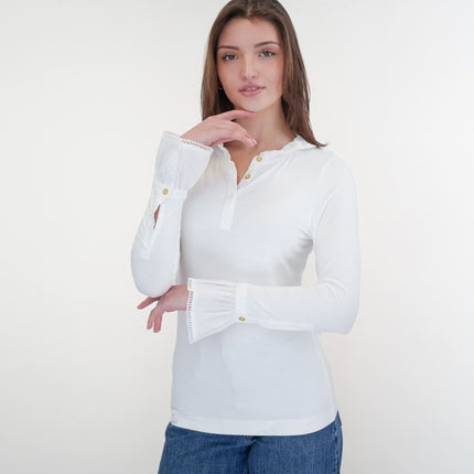 Joules Kate White Frilled Neck Long Sleeve Top-Quality Brands Outlet-