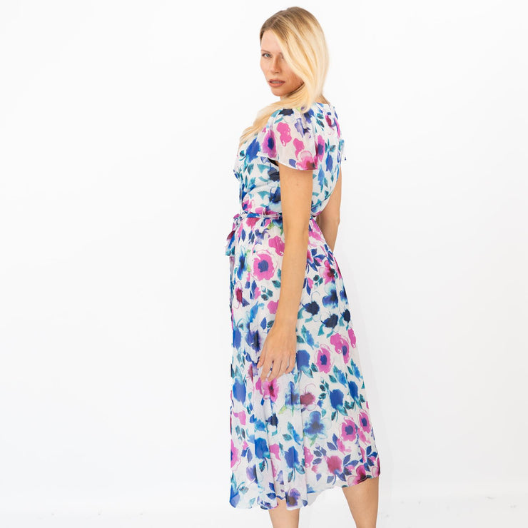 DKNY Midi Dress Floral Flutter Sleeve - Quality Brands Outlet