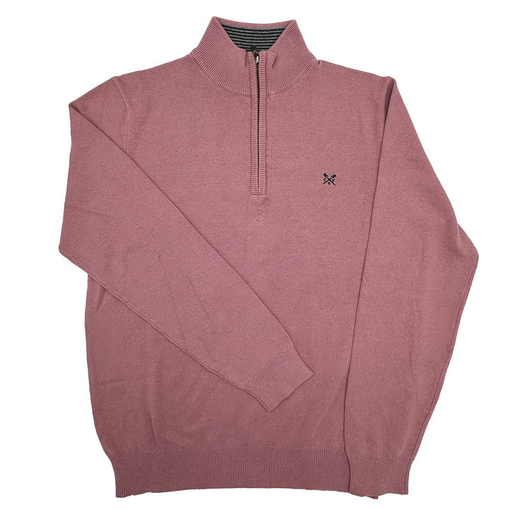 Crew Clothing Mens Knitted Jumper Long Sleeve Half Zip Pale Red - Quality Brands Outlet