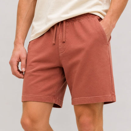 M&S Pure Cotton Jersey Shorts Elasticated Waist Relaxed Drawstring Rust Red - Quality Brands Outlet