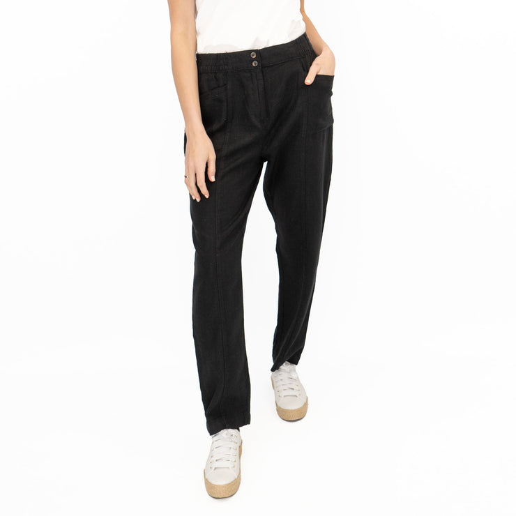 Next Linen Trousers Straight Leg Black