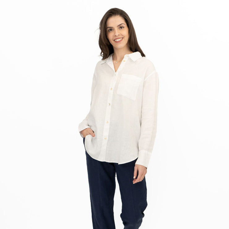 M&S Womens White Pure Linen Collared Blouse