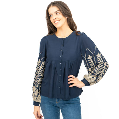 Seasalt Navy High Woods Blouson Long Sleeve Shirt - Quality Brands Outlet
