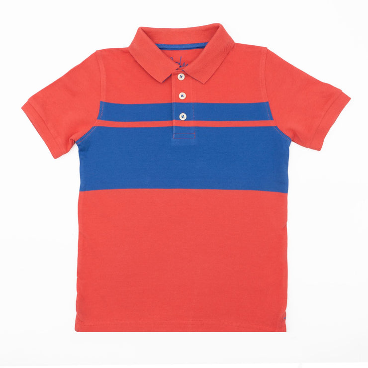 Mini Boden Boys Polo Striped Red & Blue Short Sleeve Shirt