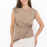 Tilly Drape Cotton Tops Taupe Sleeveless - Quality Brands Outlet