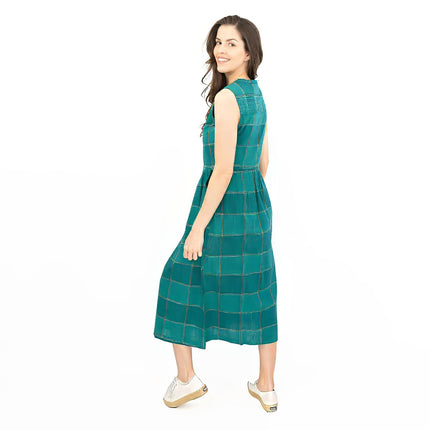 Seasalt Green Check Creek Cottage Midi Dress-Quality Brands Outlet-