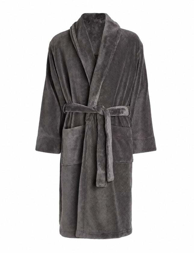 Mens Dressing Gown Sheared Fleece – Grey Soft Robe-Quality Brands Outlet-