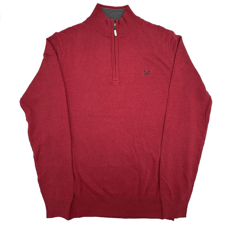 Crew Clothing Mens Knitted Jumper Long Sleeve Half Zip Scarlet Red - Quality Brands Outlet