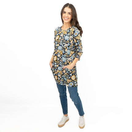 Seasalt Tunic Navy Shore Foraging Longline Top Cotton 3/4 Sleeve-Quality Brands Outlet-