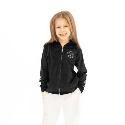 Lipsy Girl Kids Sequin Full Zip Black Velour Hoodies - Quality Brands Outlet